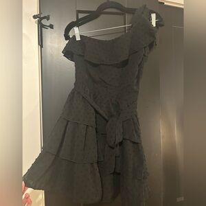 Showpo Black One Shoulder Ruffled Tiered Dress
